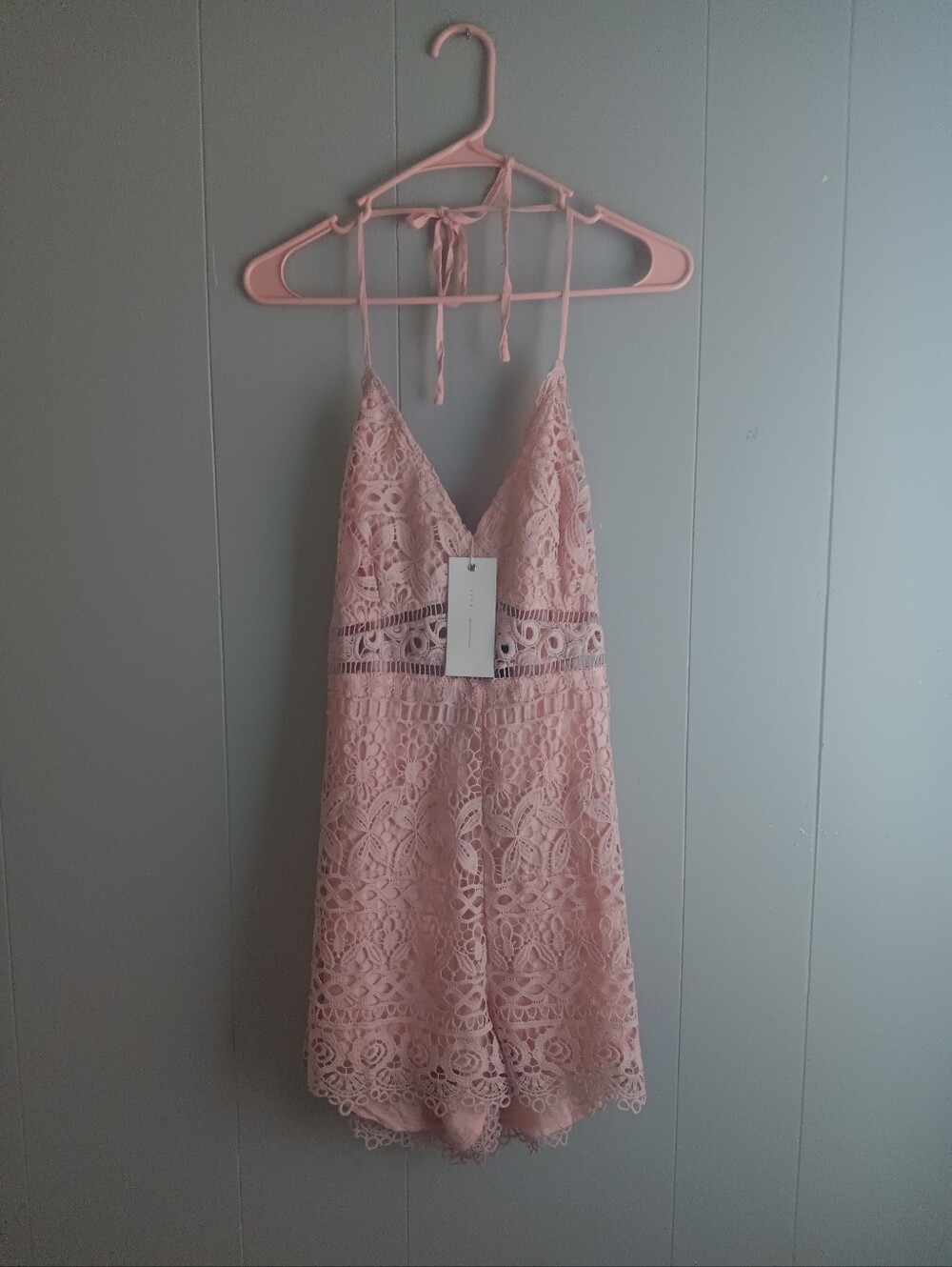 lush Pink Lace Halter Romper Size L New